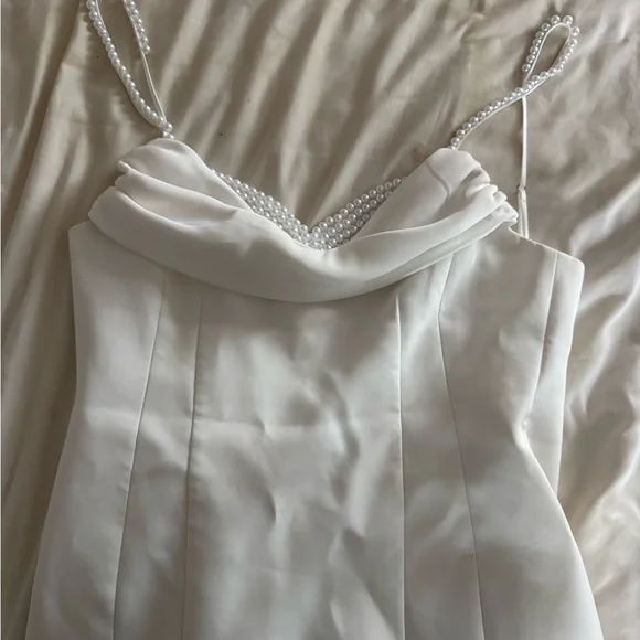 MESHSKI White Dress with Pearl Straps and Bra - Picture 2 of 3
